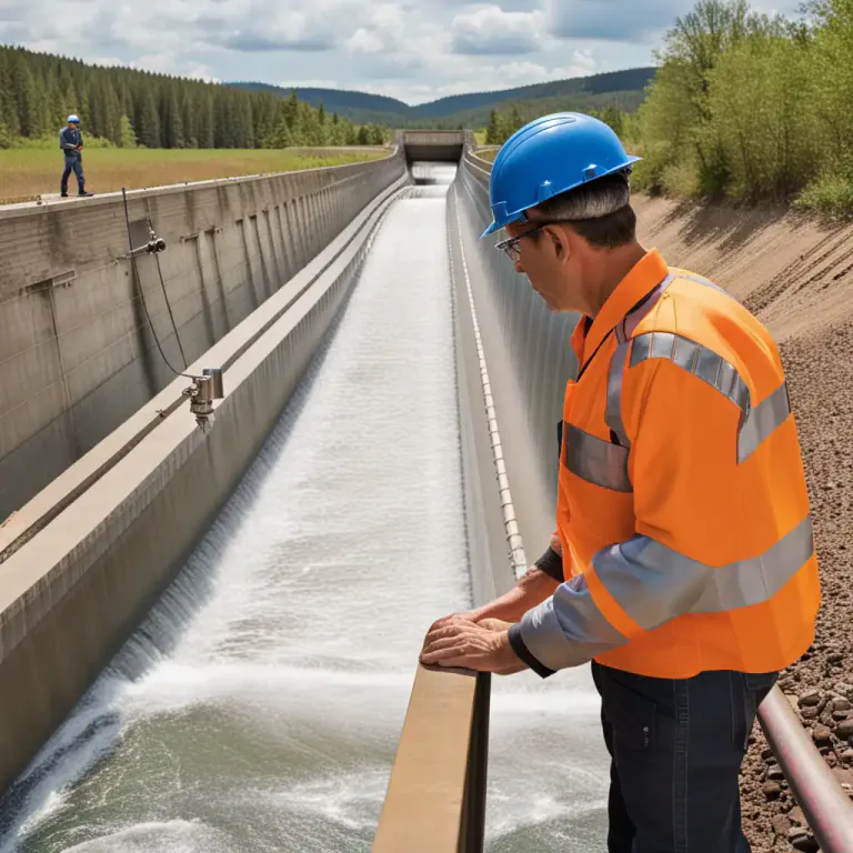 Visual representation of "flume" - A narrow passage for directing and measuring the flow of water in hydraulic investigations.
