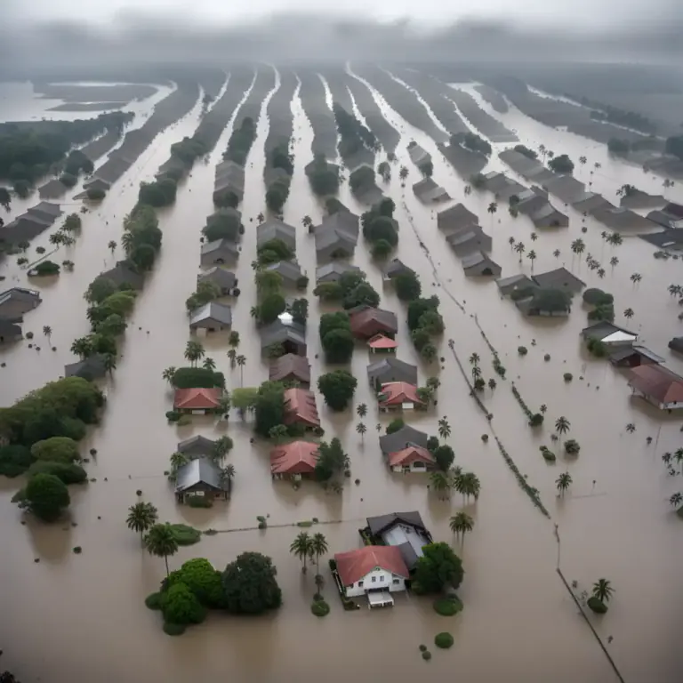 Visual representation of "inundate" - to cover a place with water