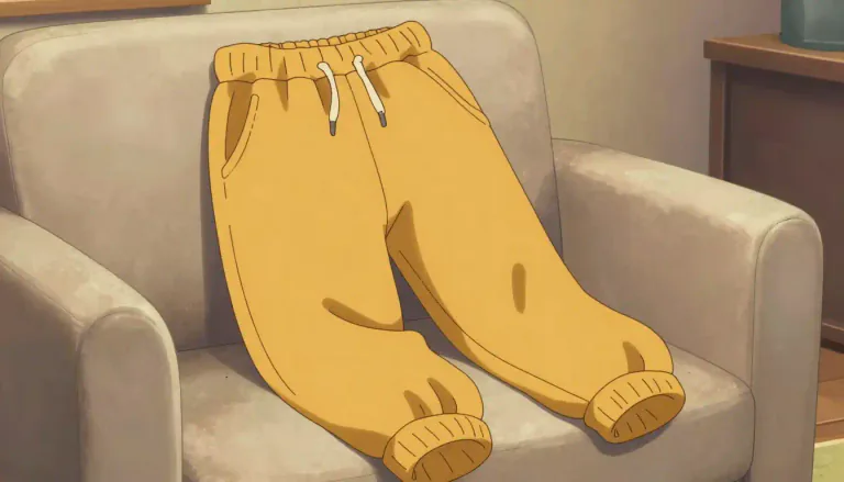 Visual representation of "sweatpants" - A pair of loose, soft trousers, often made from cotton, that are usually worn for exercise or when relaxing at home.