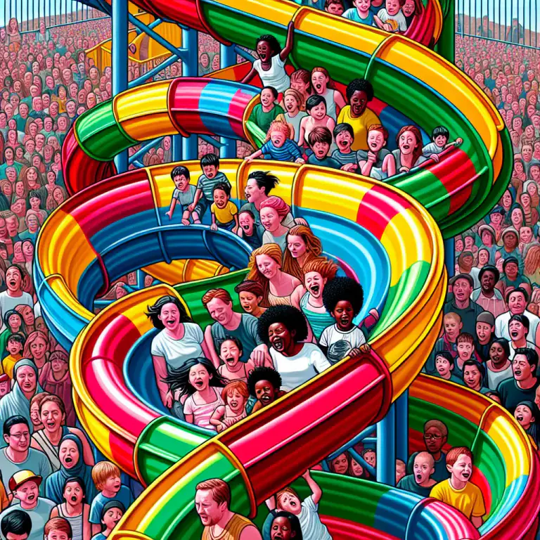 Visual representation of "helter-skelter" - A funfair or amusement park slide that spirals round a high tower