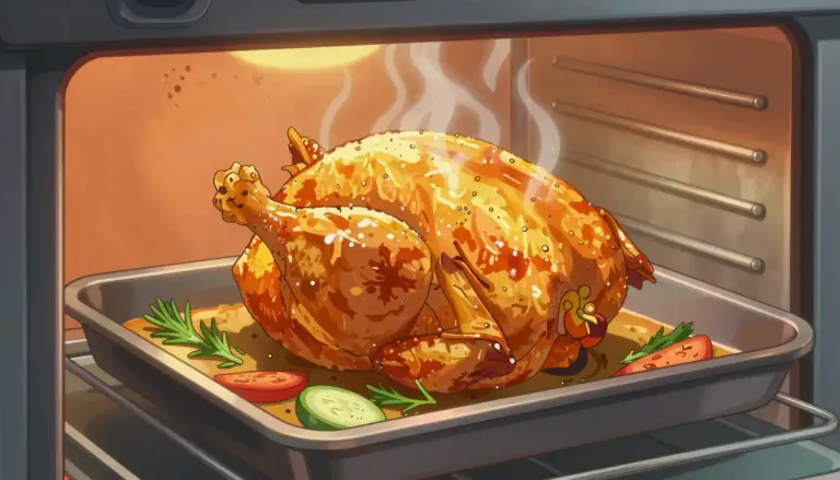 Visual representation of "roast" - To cook food, typically meat, in an oven or over an open fire.