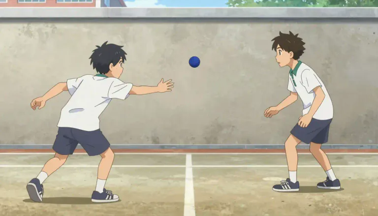 Visual representation of "fives" - A game played by hitting a ball against a wall using the hand