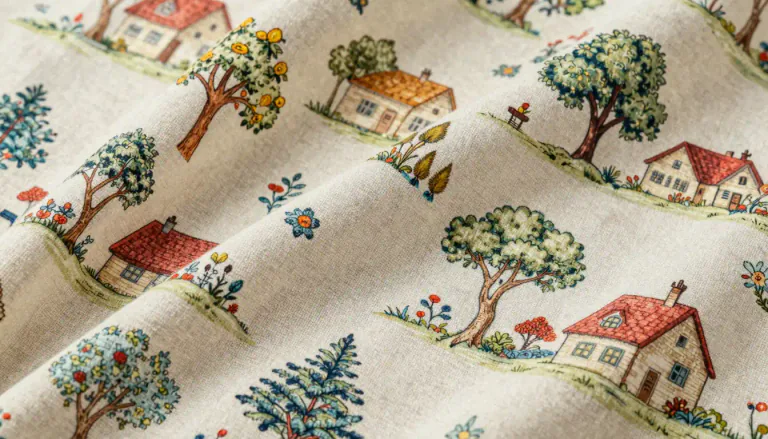 Visual representation of "toile" - A type of fabric, usually linen or cotton, that features a printed or woven design.
