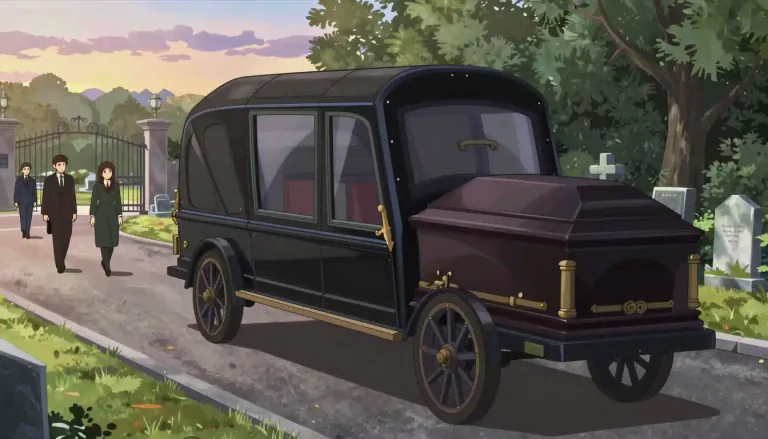 Visual representation of "hearse" - A vehicle for taking a coffin to a funeral.