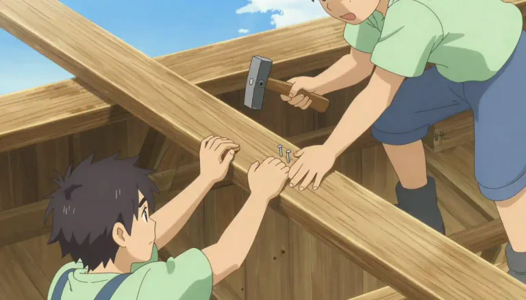 Visual representation of "batten" - To strengthen or secure something with long flat strips of wood, metal, or plastic