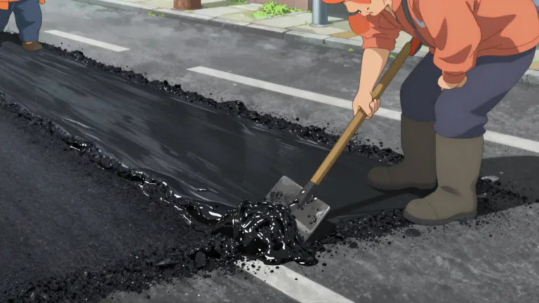 Visual representation of "bituminous" - Related to a dark, sticky substance made from petroleum used for roads.