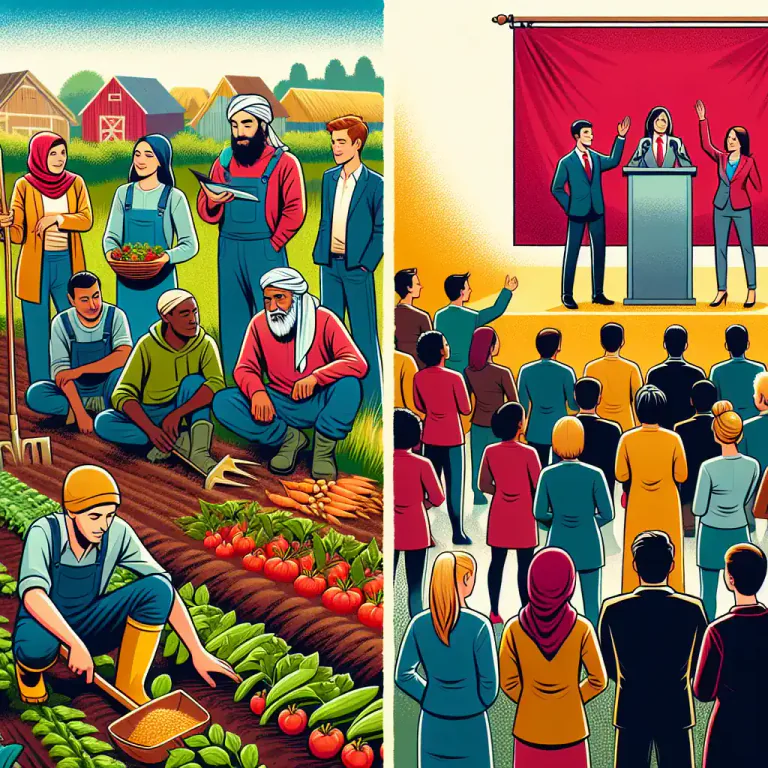 Visual representation of "communist" - Related to the political system where all property is publicly owned and workers are paid according to their abilities and needs.