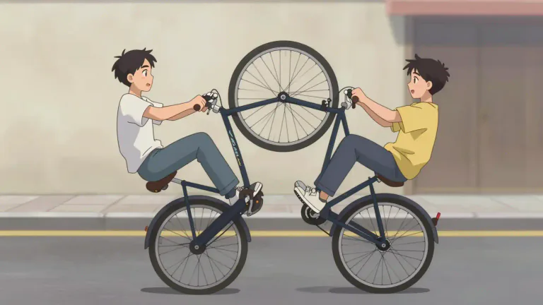 Visual representation of "wheelie" - A wheelie is an action in which a bicycle or motorcycle is lifted onto its back wheel while the front wheel is in the air.