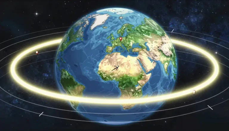 Visual representation of "latitude" - The distance of a place north or south of the Earth's equator, measured in degrees.