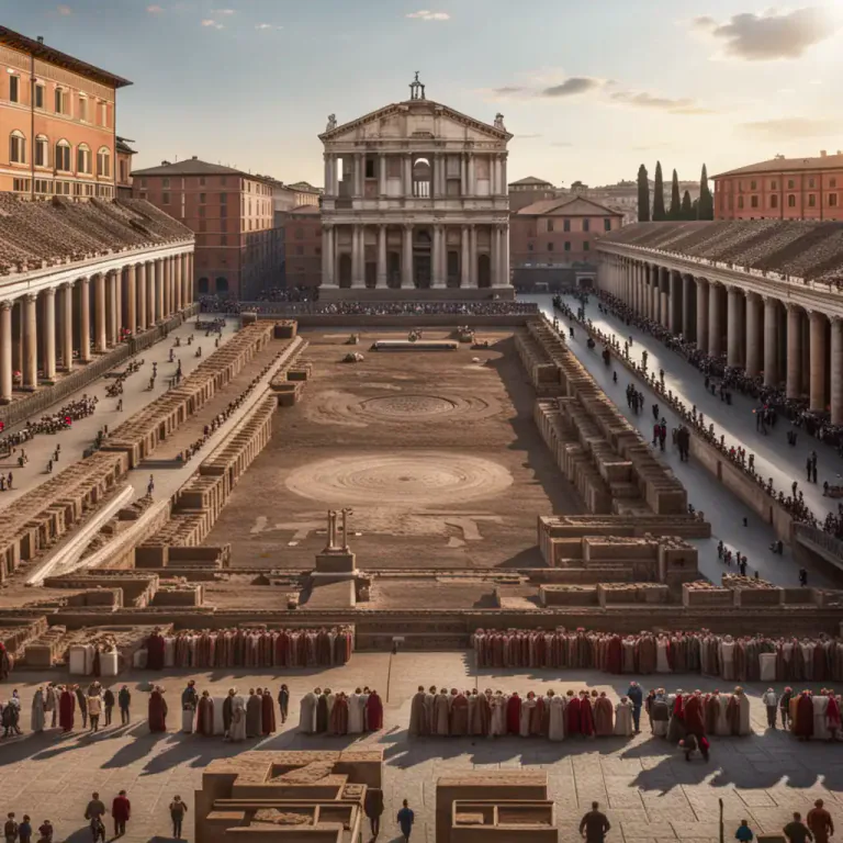 Visual representation of "basilica" - In ancient Rome, a large covered building used for public business, law courts, and public ceremonies.