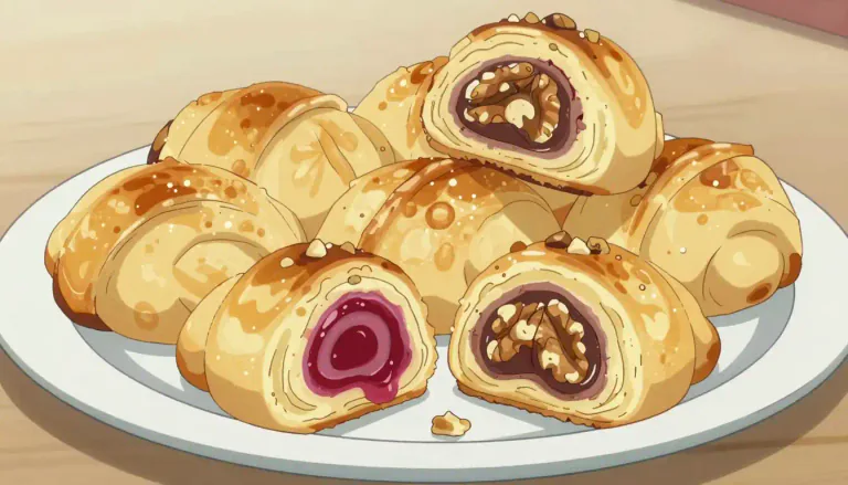 Visual representation of "rugelach" - A small, rolled pastry filled with sweet fillings such as fruit, nuts, or chocolate, commonly associated with Jewish baking.