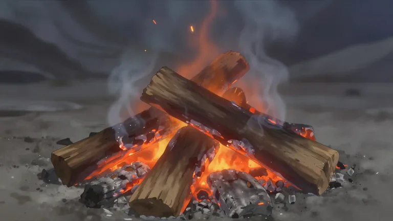 Visual representation of "ember" - A small piece of wood or coal in a fire that is still hot and makes a light