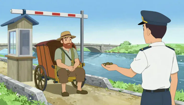 Visual representation of "toll" - A price or fee to be paid for a particular service, especially for the use of a road or bridge.