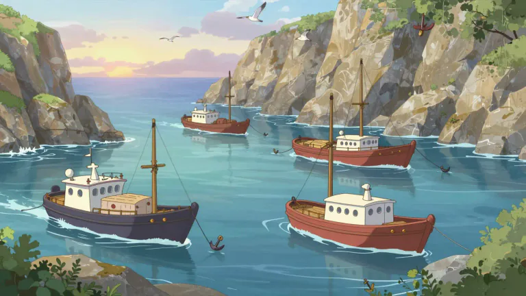 Visual representation of "anchorage" - A place where ships can be safely anchored