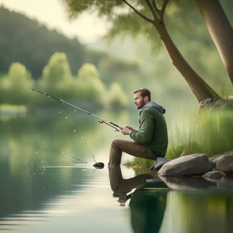 Visual representation of "fish for" - To catch fish from a body of water