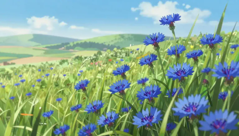 Visual representation of "cornflower" - A plant with blue flowers that grows in fields and meadows.