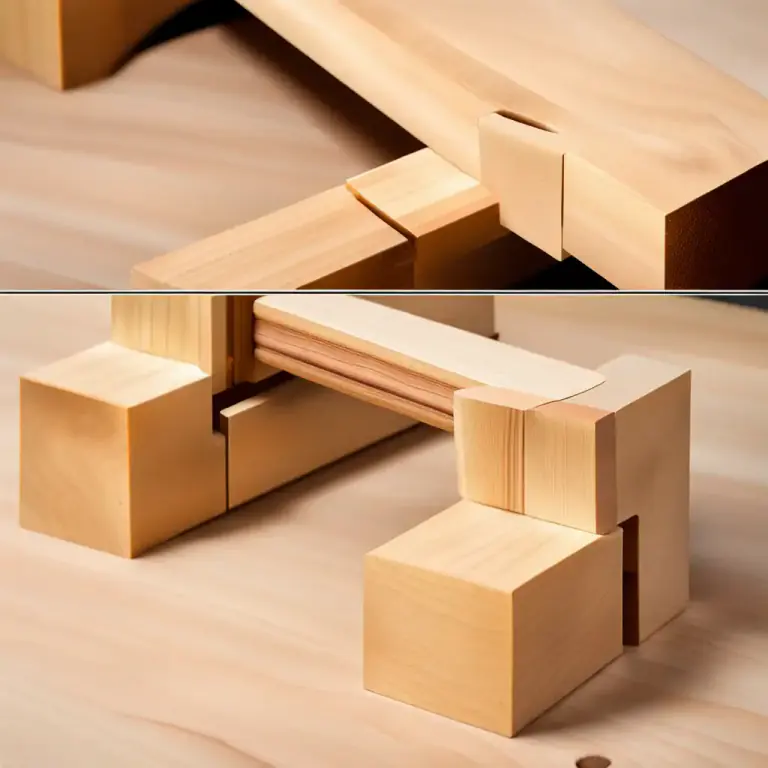 Visual representation of "scarf" - In woodworking, a joint connecting two pieces of wood end to end