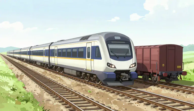 Visual representation of "railway" - A transportation system that uses trains to move people or goods on tracks