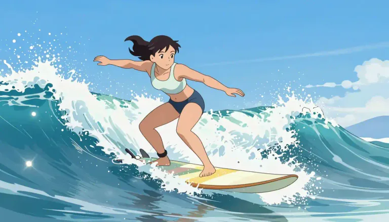 Visual representation of "surf" - To ride on a surfboard over the ocean's waves for fun.