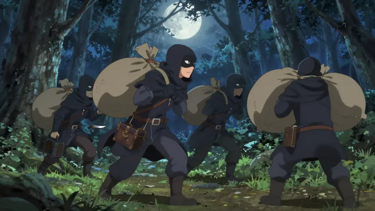 Visual representation of "bandit" - A robber or thief who is usually part of a group.