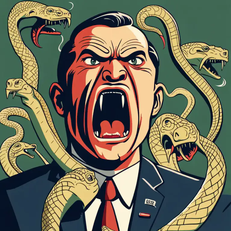 Visual representation of "spit venom/blood" - To express strong feelings of hatred or anger