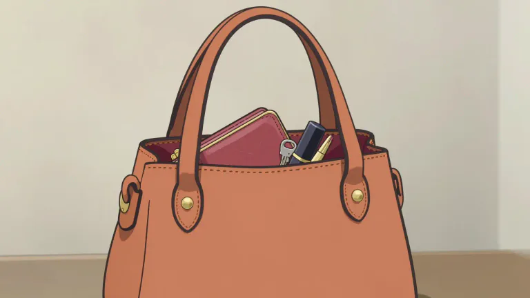 Visual representation of "handbag" - A small bag used by women to carry personal items like wallet, keys, lipstick, etc.