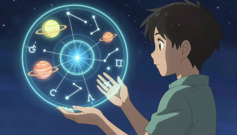 Visual representation of "horoscope" - A statement of what somebody's life will be like in the future, based on the position of the stars and planets at the time of their birth.