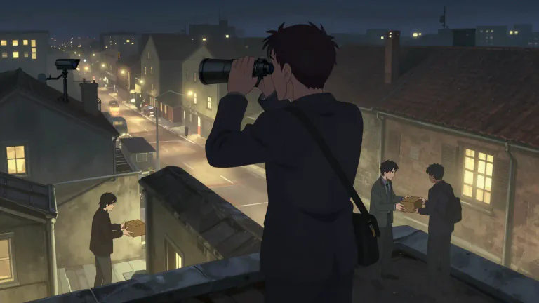 Visual representation of "surveil" - To monitor or keep watch over someone, particularly in relation to criminal investigations.