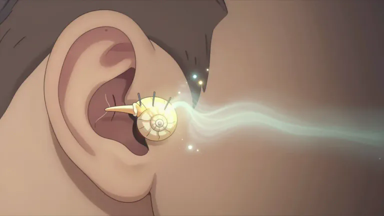 Visual representation of "cochlea" - A part in the inner ear that looks like a little snail, helps in processing sound.
