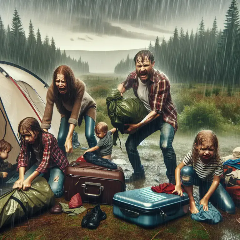 Visual representation of "decamp" - To pack up and leave a camping ground