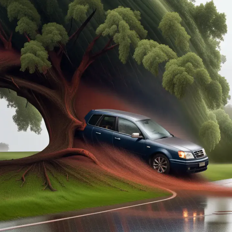 Visual representation of "be struck by/on/with somebody/something" - To be hit forcefully by a vehicle, object or natural disaster.