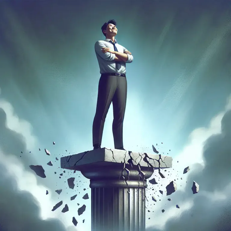 Visual representation of "overweening" - Being too confident or proud in an optimistic way