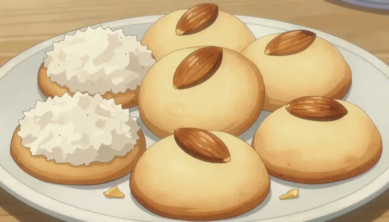 Visual representation of "macaroon" - A small round sweet cookie, often made with coconut, almonds, or ground almonds.