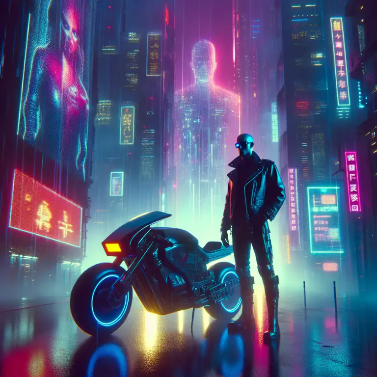 Visual representation of "cyberpunk" - Relating to the ideas and stylistic features of cyberpunk