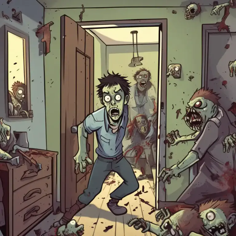 Visual representation of "barricade yourself in" - To block oneself inside a location to prevent others from entering