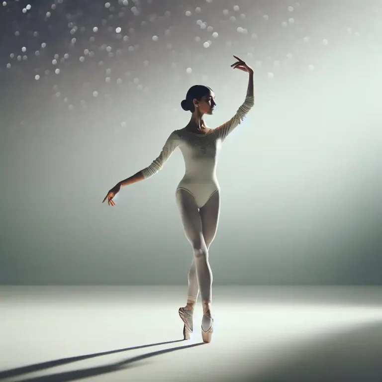 Visual representation of "arabesque" - A ballet position where the dancer stands on one foot and extends the other foot backwards.