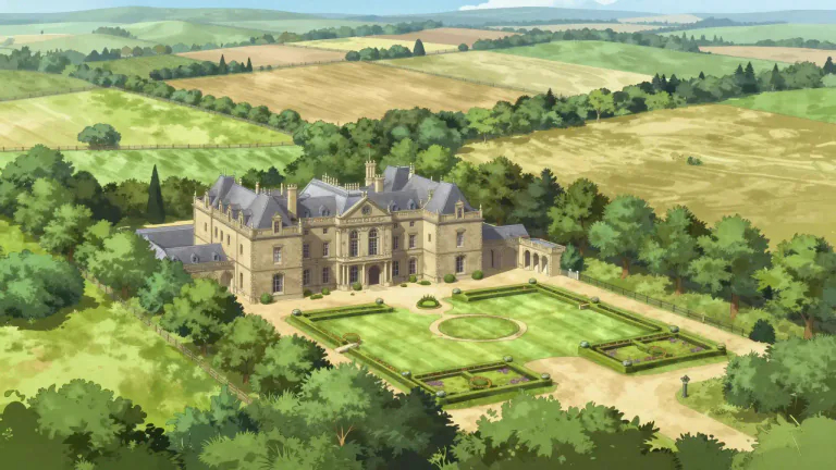 Visual representation of "estate" - A large area of land in the country that is owned by one person or family
