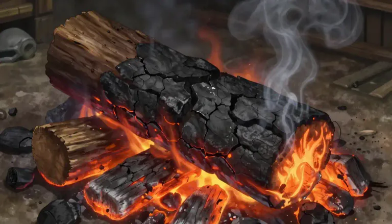 Visual representation of "carbonize" - To change something into carbon, often by burning it without enough air.