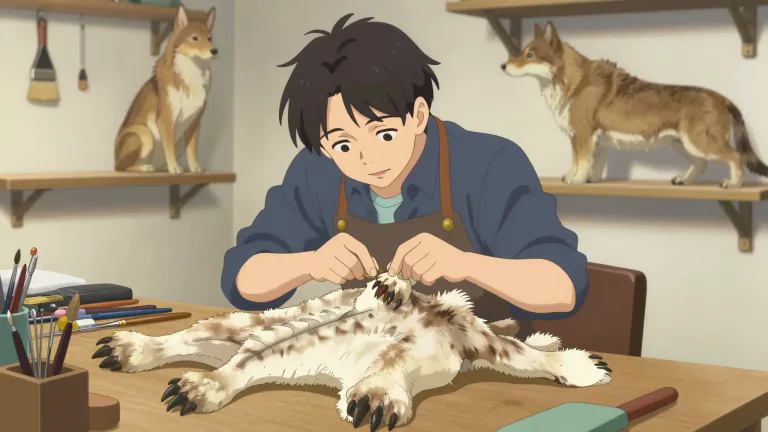 Visual representation of "taxidermy" - The art of preparing, stuffing, and mounting the skins of animals to look like they are still alive
