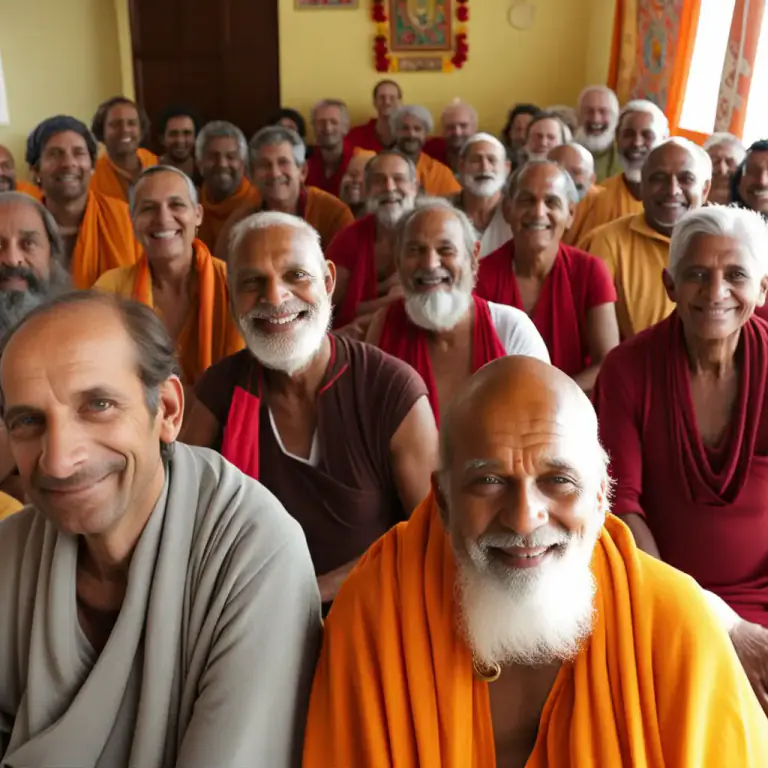Visual representation of "ashram" - A community of people living together, especially in a spiritual context.