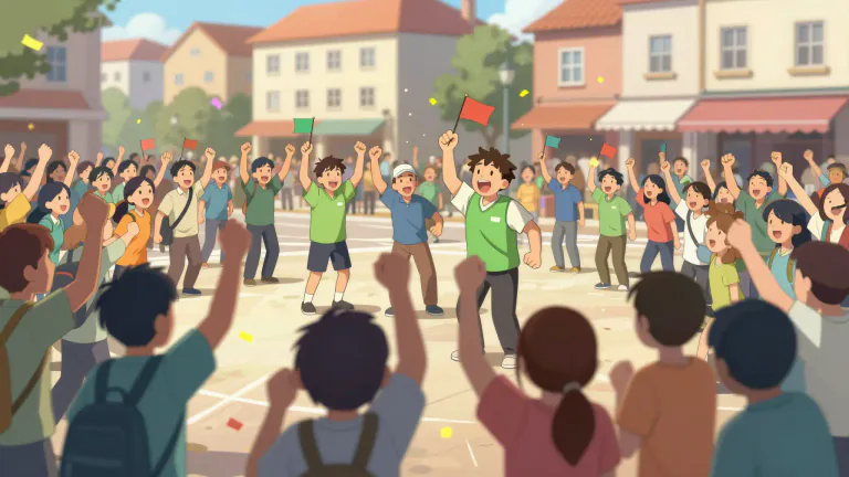 Visual representation of "hoorah" - A cheer used to motivate or support someone or something.