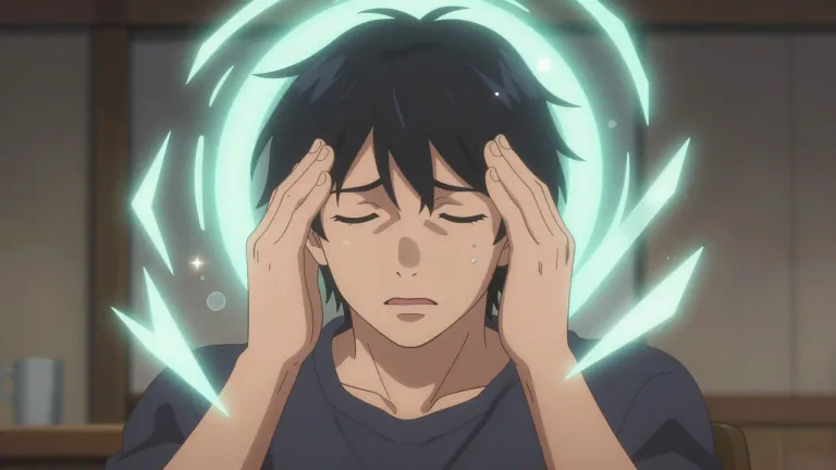 Visual representation of "migraine" - A severe, painful headache that often occurs with sensory disturbances, such as seeing spots, and may last several hours to days.