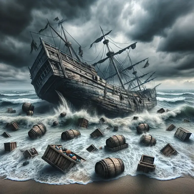 Visual representation of "jetsam" - Goods cast overboard to lighten a ship in distress.