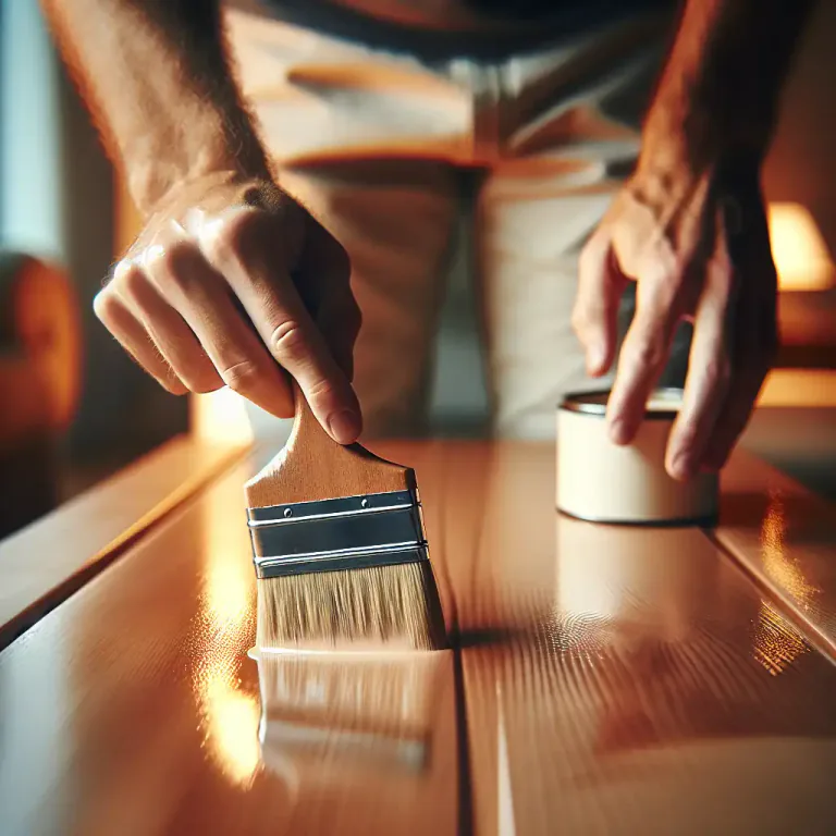 Visual representation of "varnish" - To put varnish on something.
