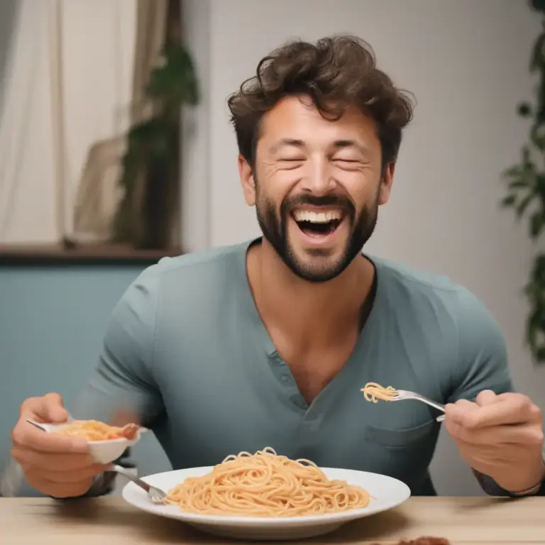 Visual representation of "tuck away" - To eat a lot of food