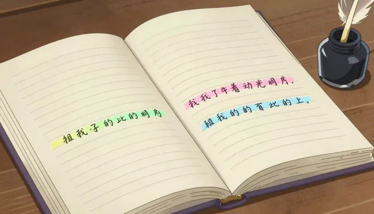 Visual representation of "interlinear" - Something is written or printed between the lines of a text.