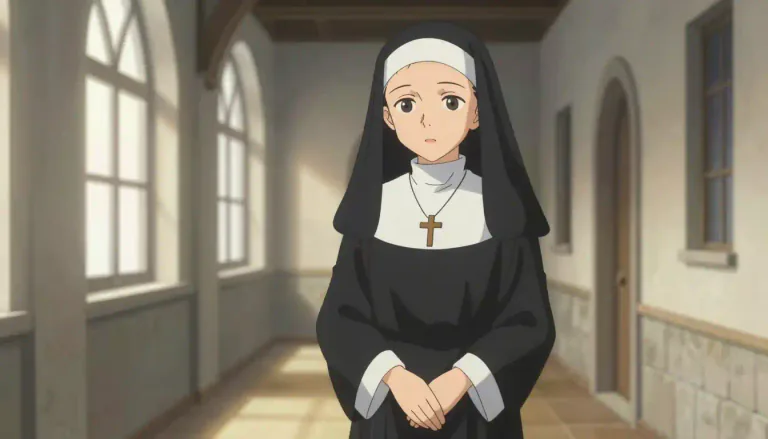 Visual representation of "nun" - A female member of a religious community, usually one who lives in a convent.