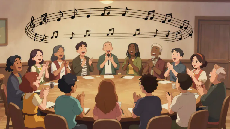 Visual representation of "refrain" - Repeated part of a song or poem.