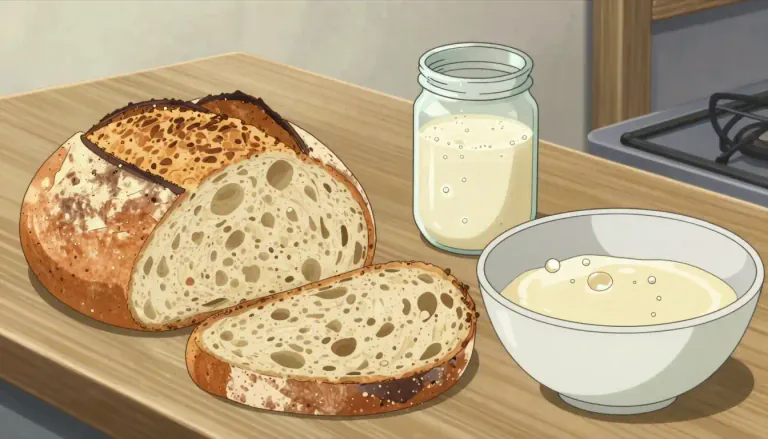 Visual representation of "sourdough" - A type of bread made by the naturally occurring lactobacilli and yeast in the environment rather than using commercial yeast.