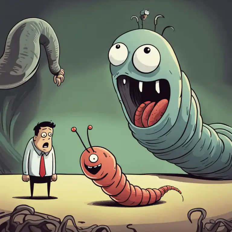 Visual representation of "the worm will turn" - A person who is usually quiet or obedient will retaliate or revolt if pushed too far. The phrase refers to the prediction of a drastic change in a situation due to the action of a person or thing usually taken lightly or regarded as powerless or insignificant.